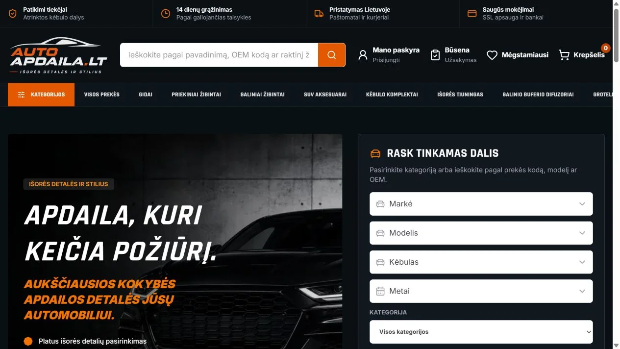 AutoApdaila.lt — viešo puslapio sąsaja
