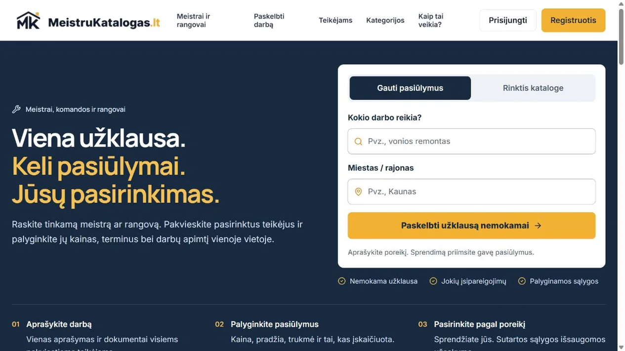 MeistruKatalogas.lt — viešo puslapio sąsaja