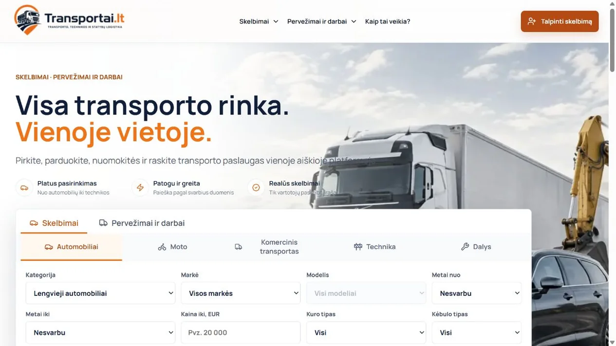 Transportai.lt — viešo puslapio sąsaja